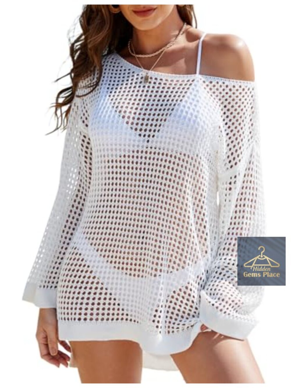 Crochet Knit Swimsuit Cover Up Long Sleeve Beach Mini Dress